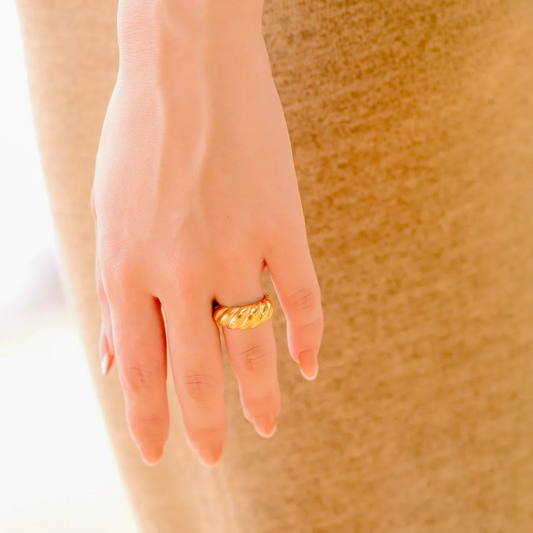 Chunky Gold-Plated Croissant Statement Ring for Women
