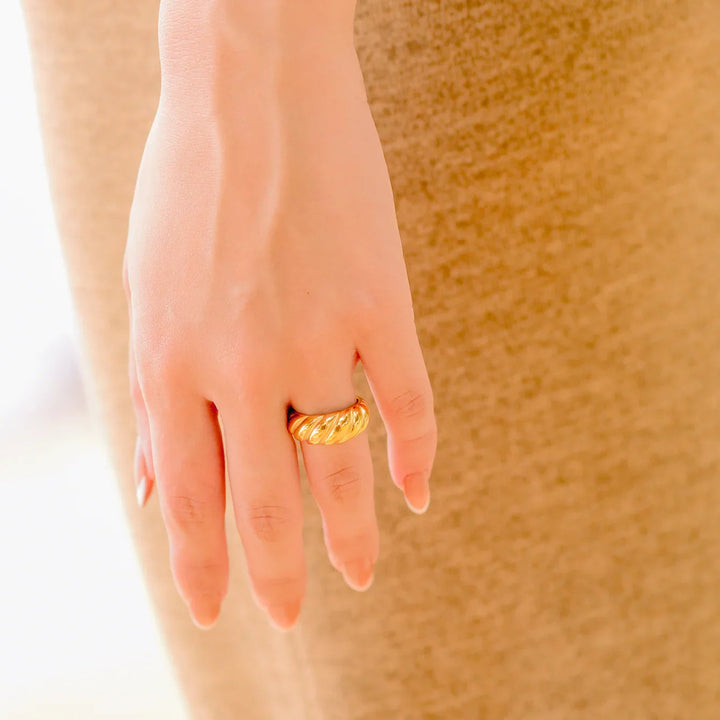 Chunky Gold-Plated Croissant Statement Ring for Women