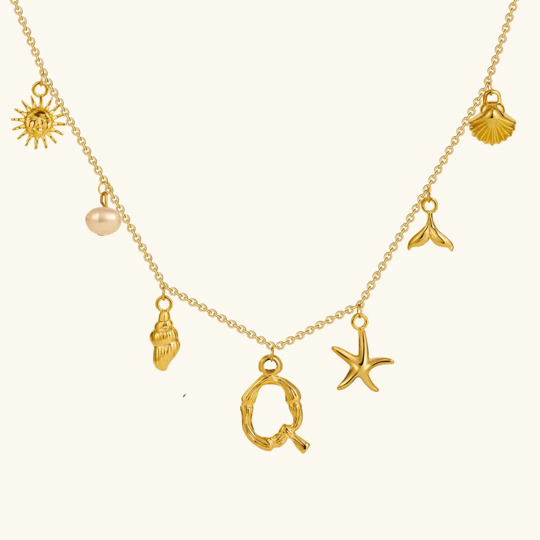 Gold Plated Faux Pearl Initial Charm Necklace for Women