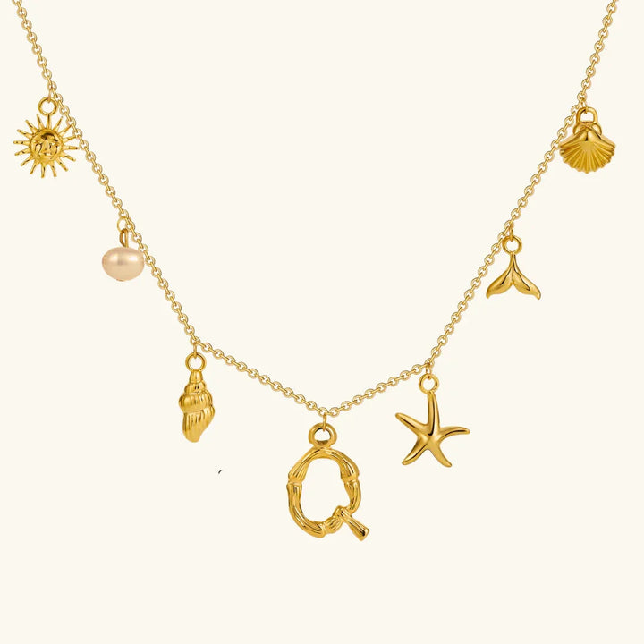 Gold Plated Faux Pearl Initial Charm Necklace for Women