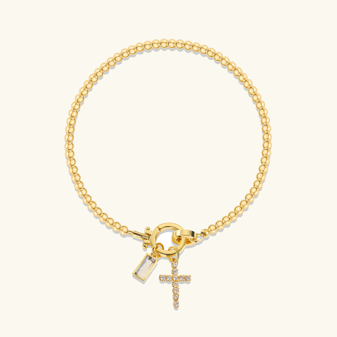 Gold-Plated Crystal Birthstone Cross Bracelet