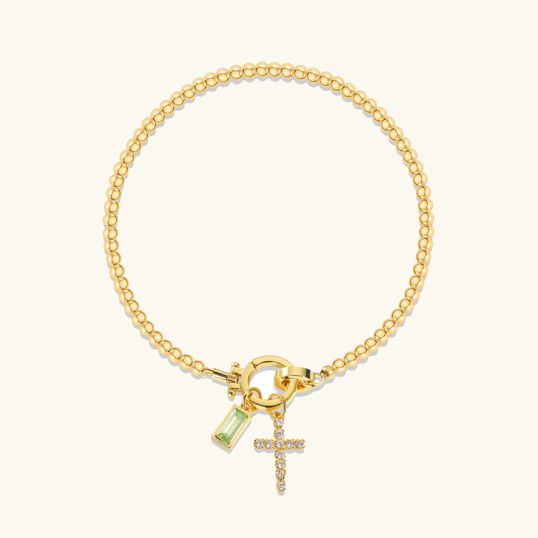 Gold-Plated Crystal Birthstone Cross Bracelet