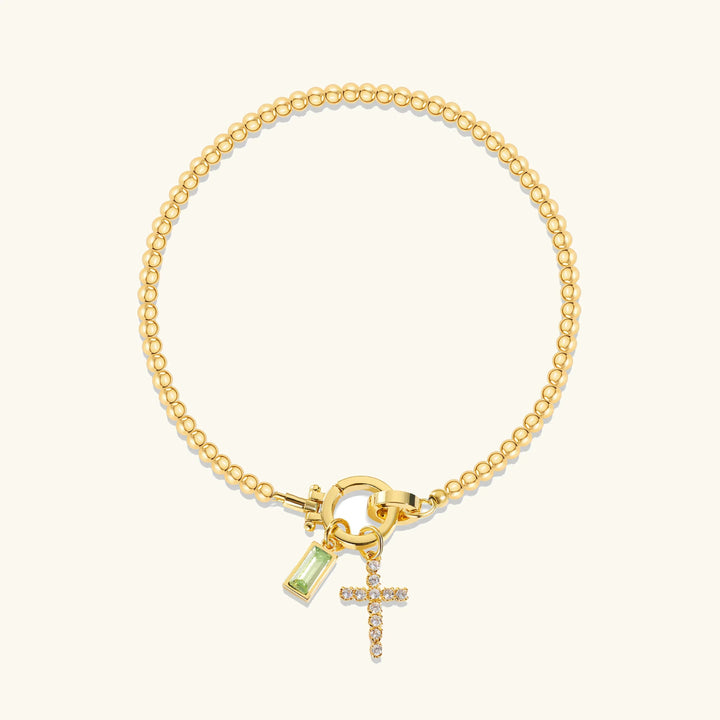 Gold-Plated Crystal Birthstone Cross Bracelet