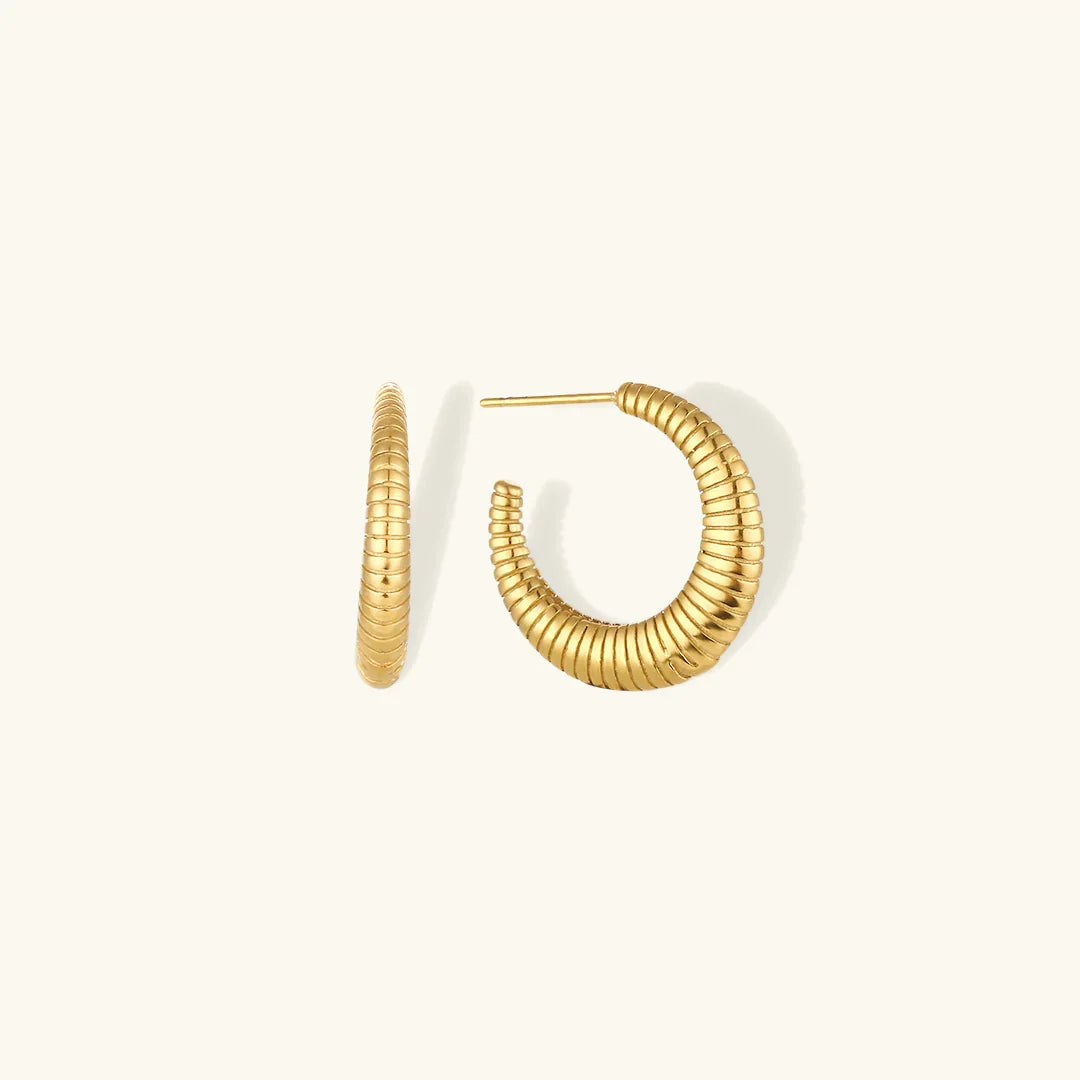 Gold-Plated Ridged Hoop Earrings for Women