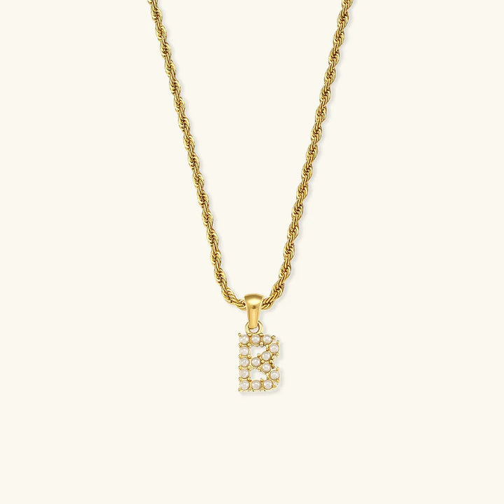 Gold-Plated Initial Letter Necklace with Freshwater Pearls
