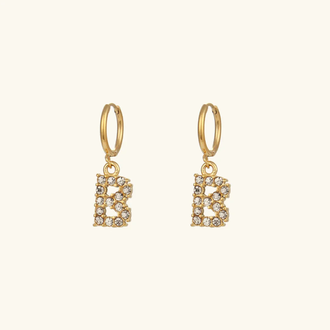 Gold-Plated Initial Letter Earrings with Diamond Simulants
