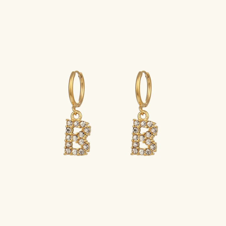 Gold-Plated Initial Letter Earrings with Diamond Simulants