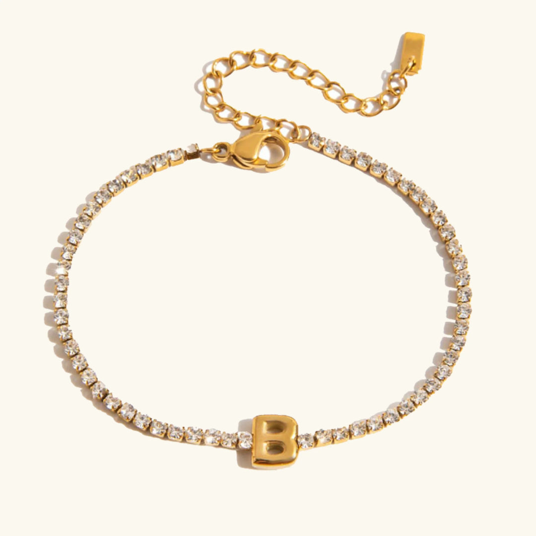 Gold-Plated Cubic Zirconia Initial Tennis Bracelet for Women