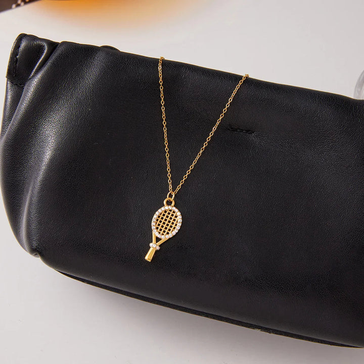 Gold-Plated Tennis Pendant Necklace for Women
