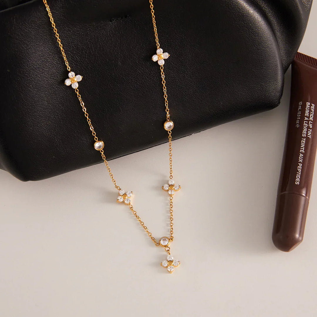 Gold Plated Diamond Clover Necklace