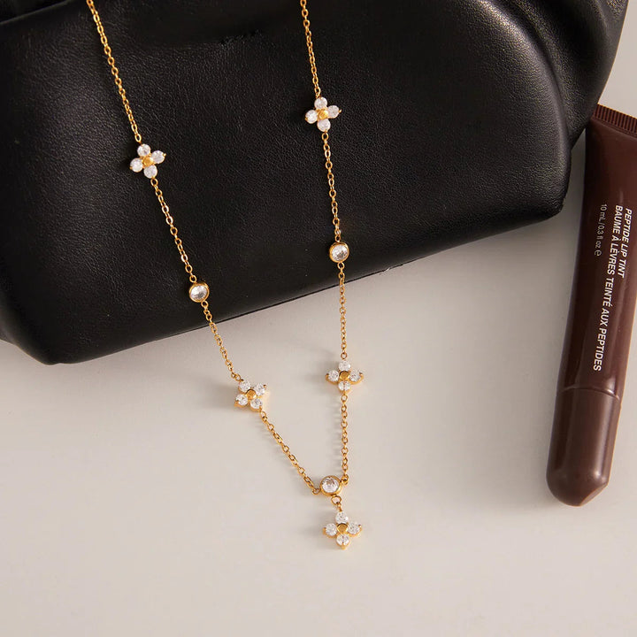 Gold Plated Diamond Clover Necklace
