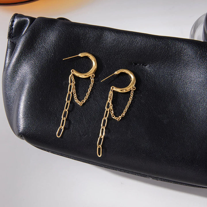 Gold-Plated Stainless Steel Chain Hoop Earrings for Women