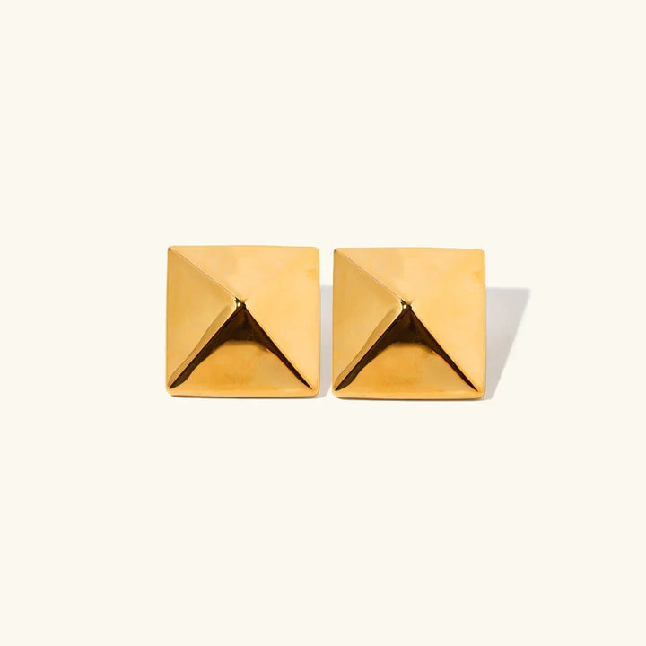 Gold-Plated Pyramid Earrings Hypoallergenic and Waterproof