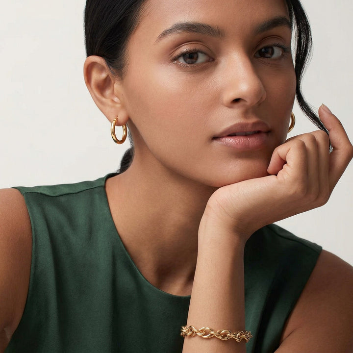 Gold-Plated Broad Hoop Earrings for Women