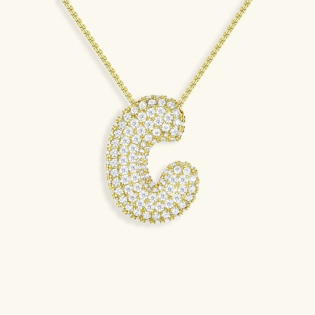 Gold-Plated Bubble Initial Diamond Necklace