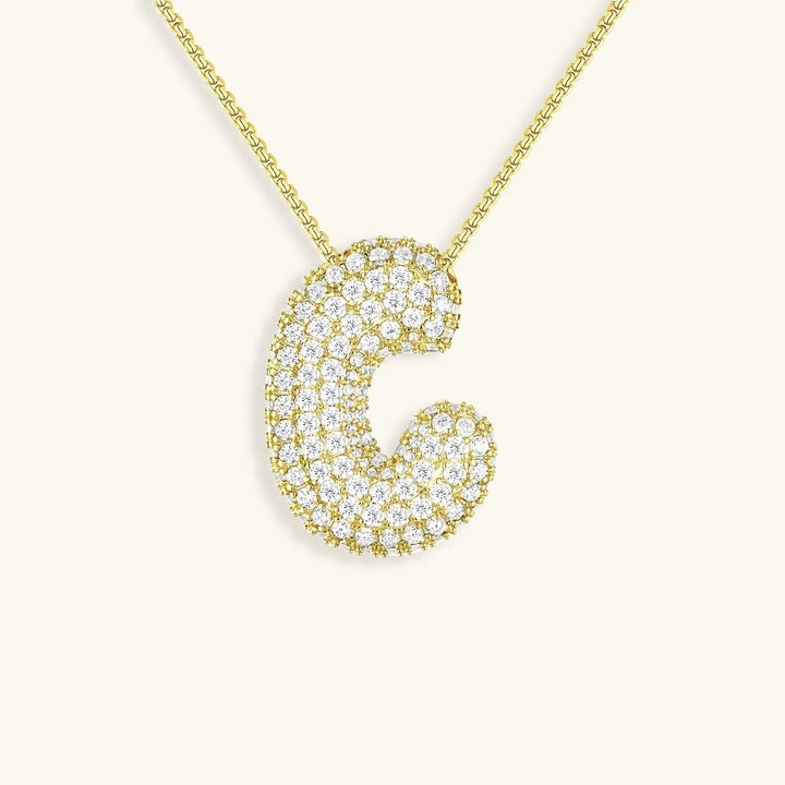 Gold-Plated Bubble Initial Diamond Necklace