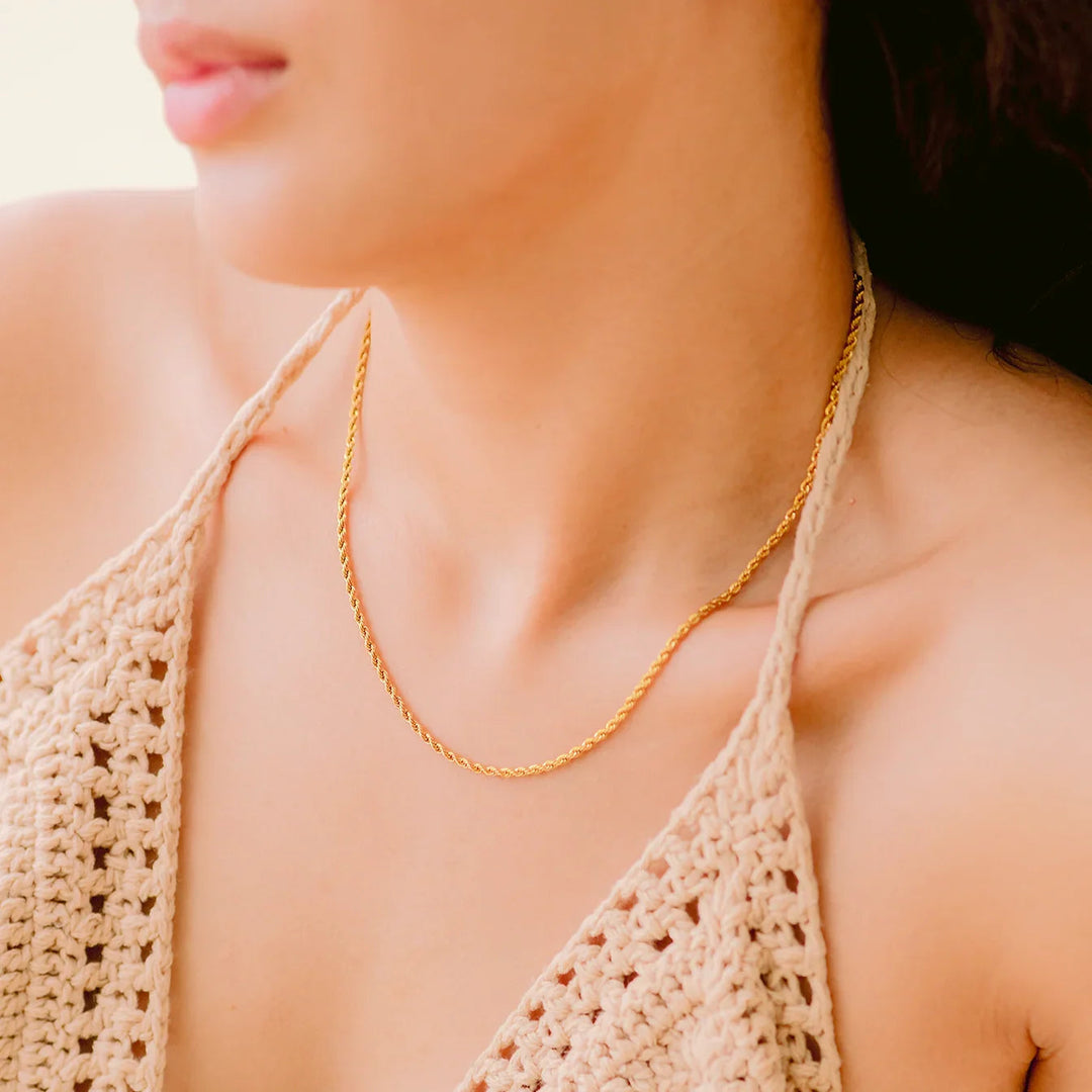 Gold-Plated Twisted Rope Chain Necklace for Women