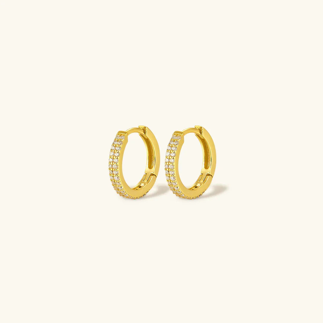 Gold-Plated CZ Paved Hoop Earrings