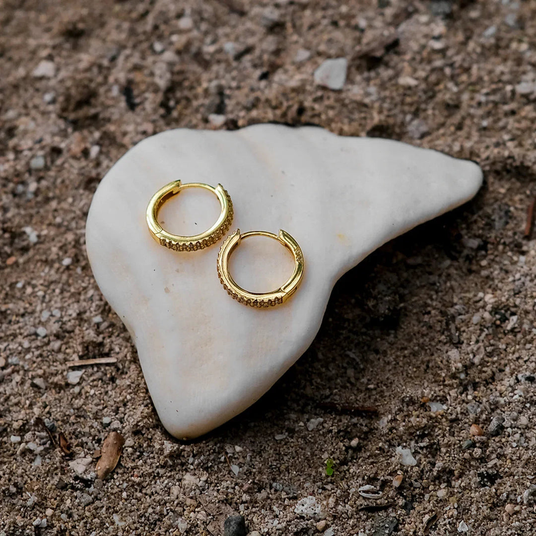 Gold-Plated CZ Paved Hoop Earrings