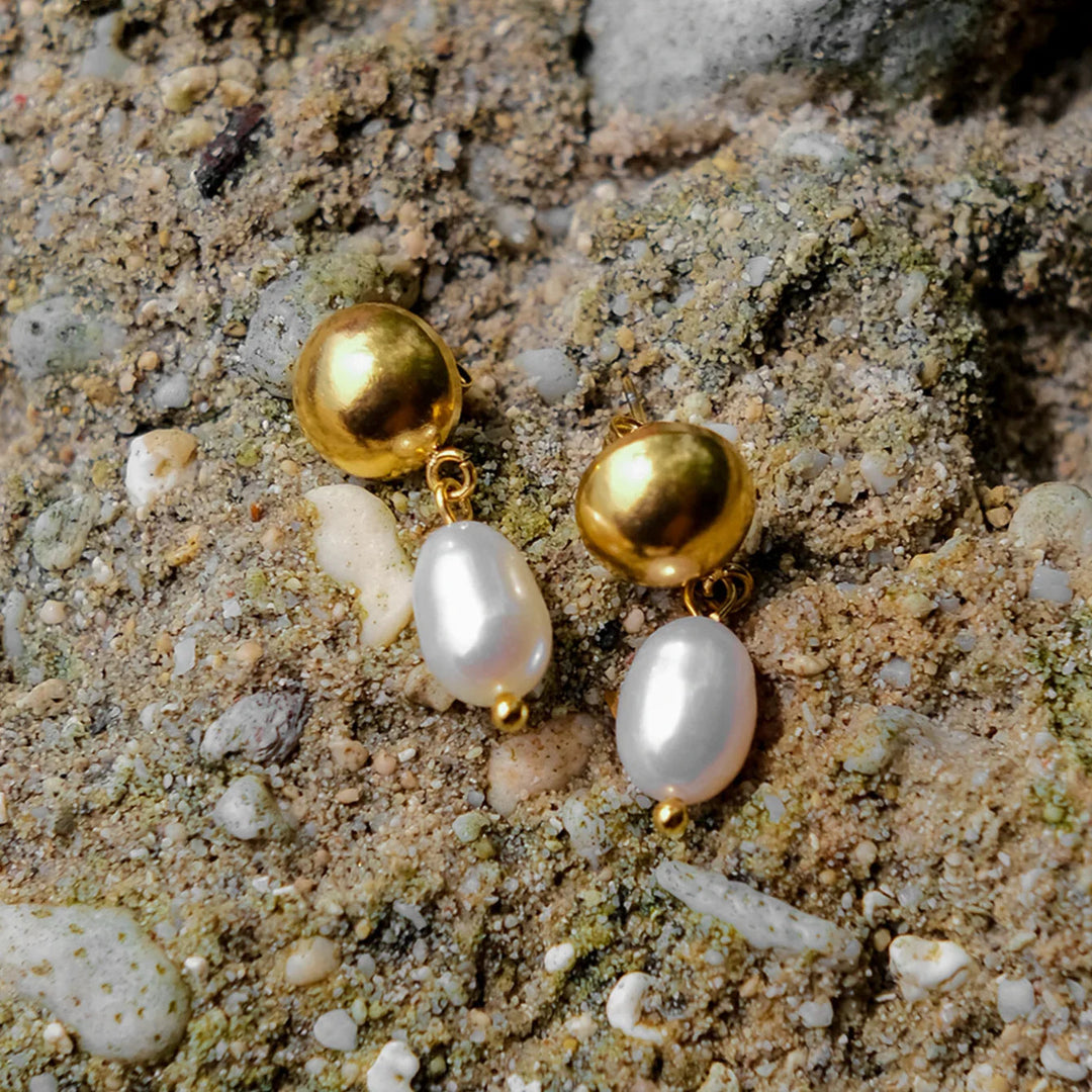 Gold-Plated Faux Pearl Drop Earrings with Stainless Steel for Women