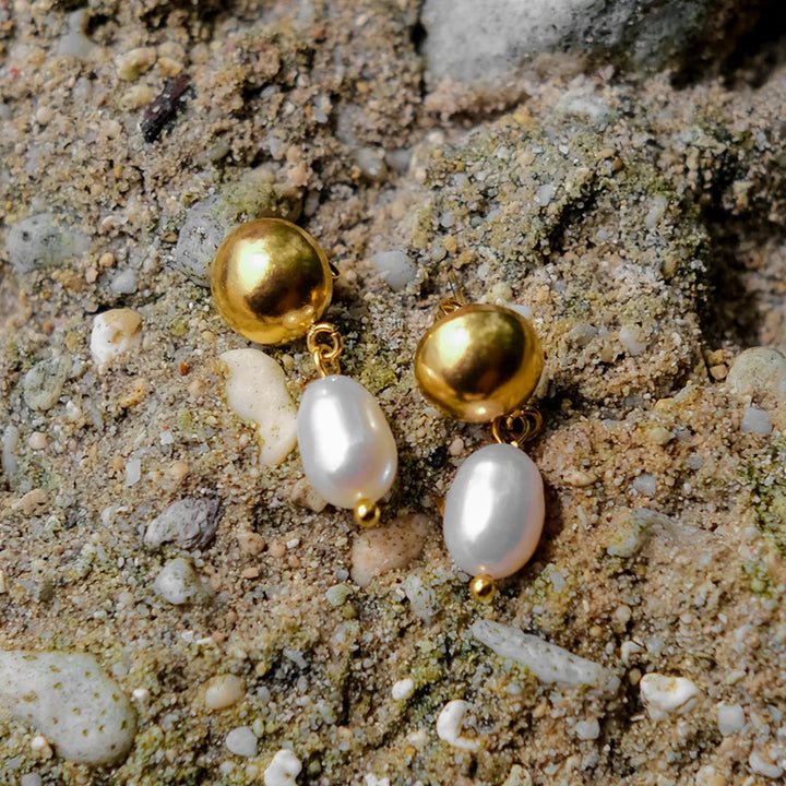 Gold-Plated Faux Pearl Drop Earrings with Stainless Steel for Women