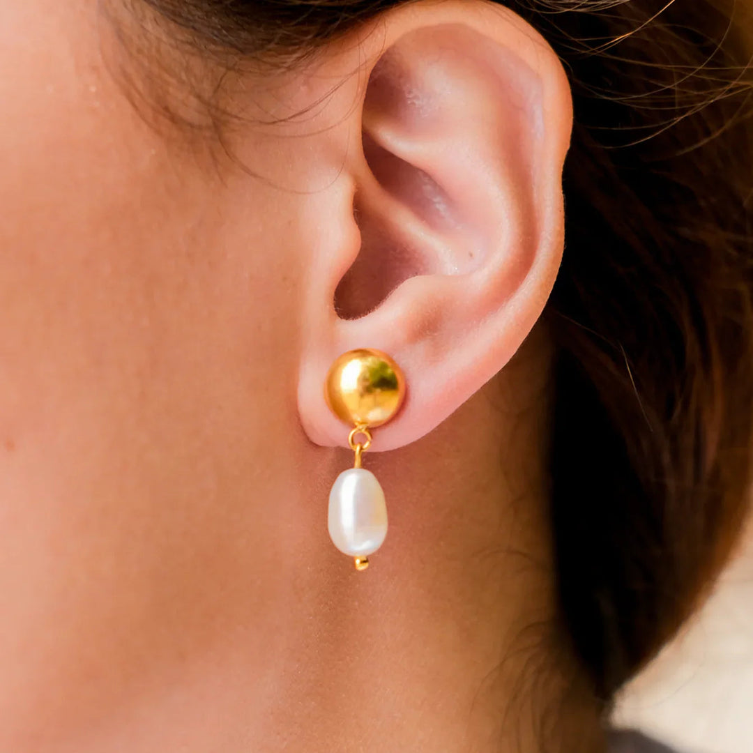 Gold-Plated Faux Pearl Drop Earrings with Stainless Steel for Women