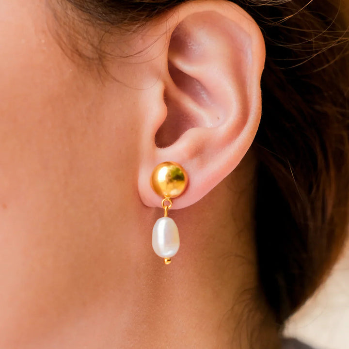 Gold-Plated Faux Pearl Drop Earrings with Stainless Steel for Women
