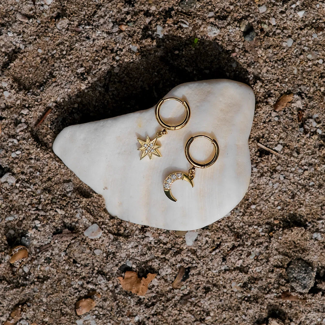 Gold-Plated CZ Celestial Huggie Earrings