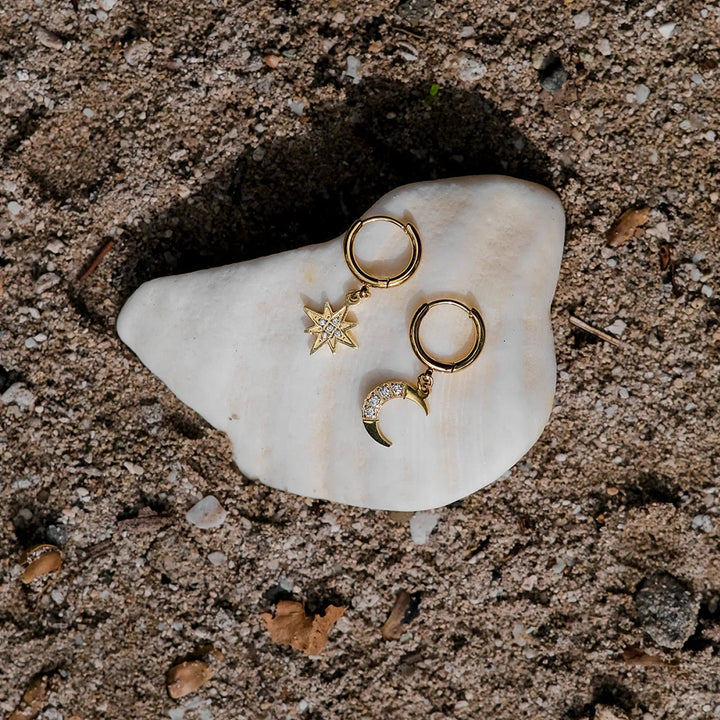 Gold-Plated CZ Celestial Huggie Earrings