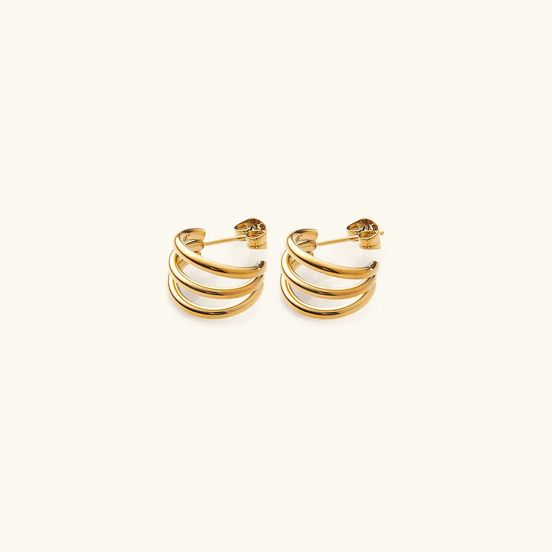 Gold-Plated Hoop Earrings Women Triple Band