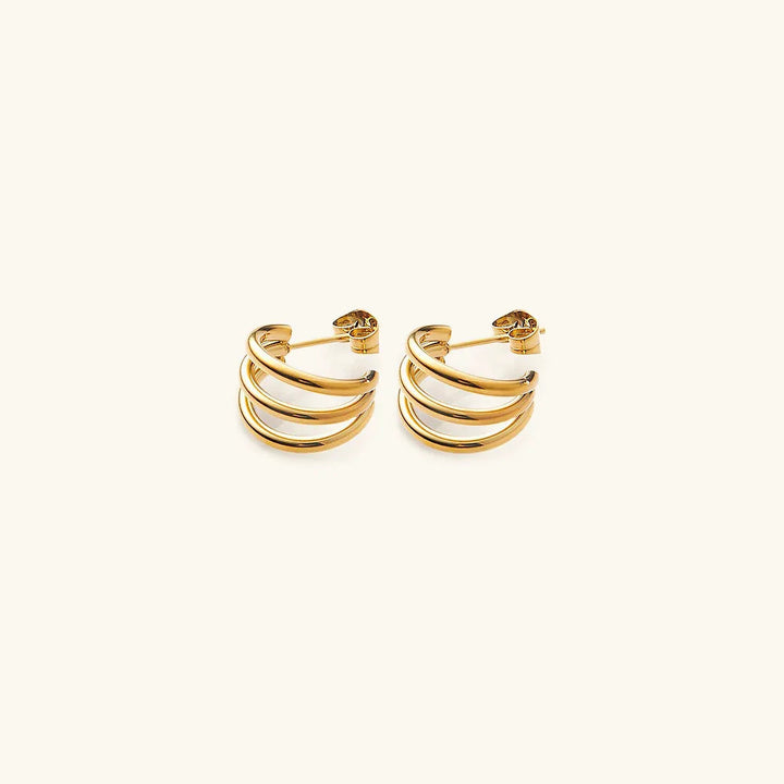 Gold-Plated Hoop Earrings Women Triple Band