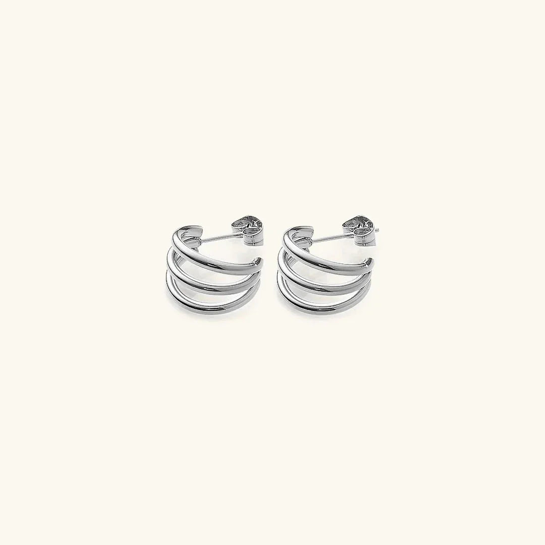 Gold-Plated Hoop Earrings Women Triple Band