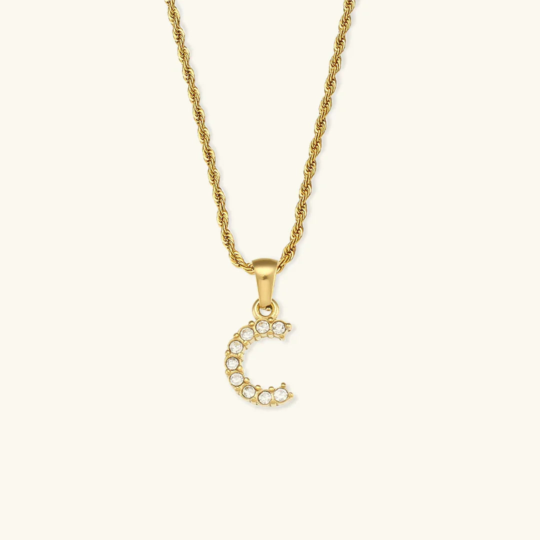 Gold-Plated Initial Pendant Necklace with Diamond Simulants