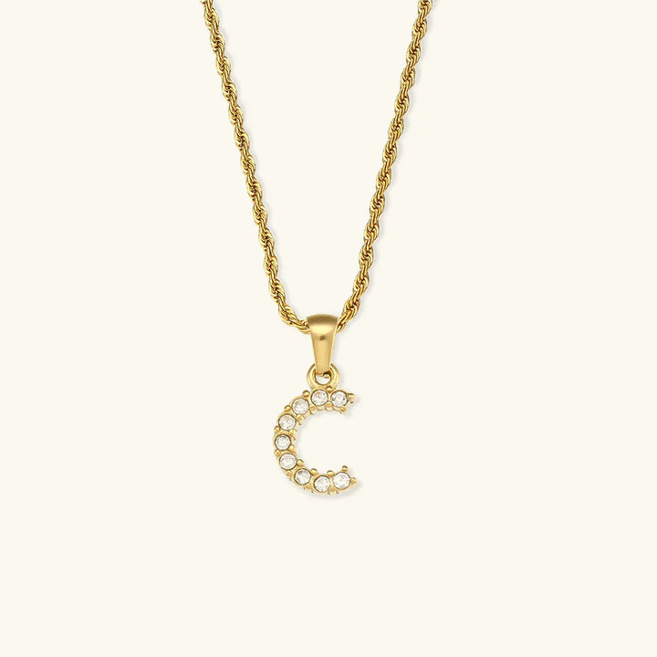 Gold-Plated Initial Pendant Necklace with Diamond Simulants
