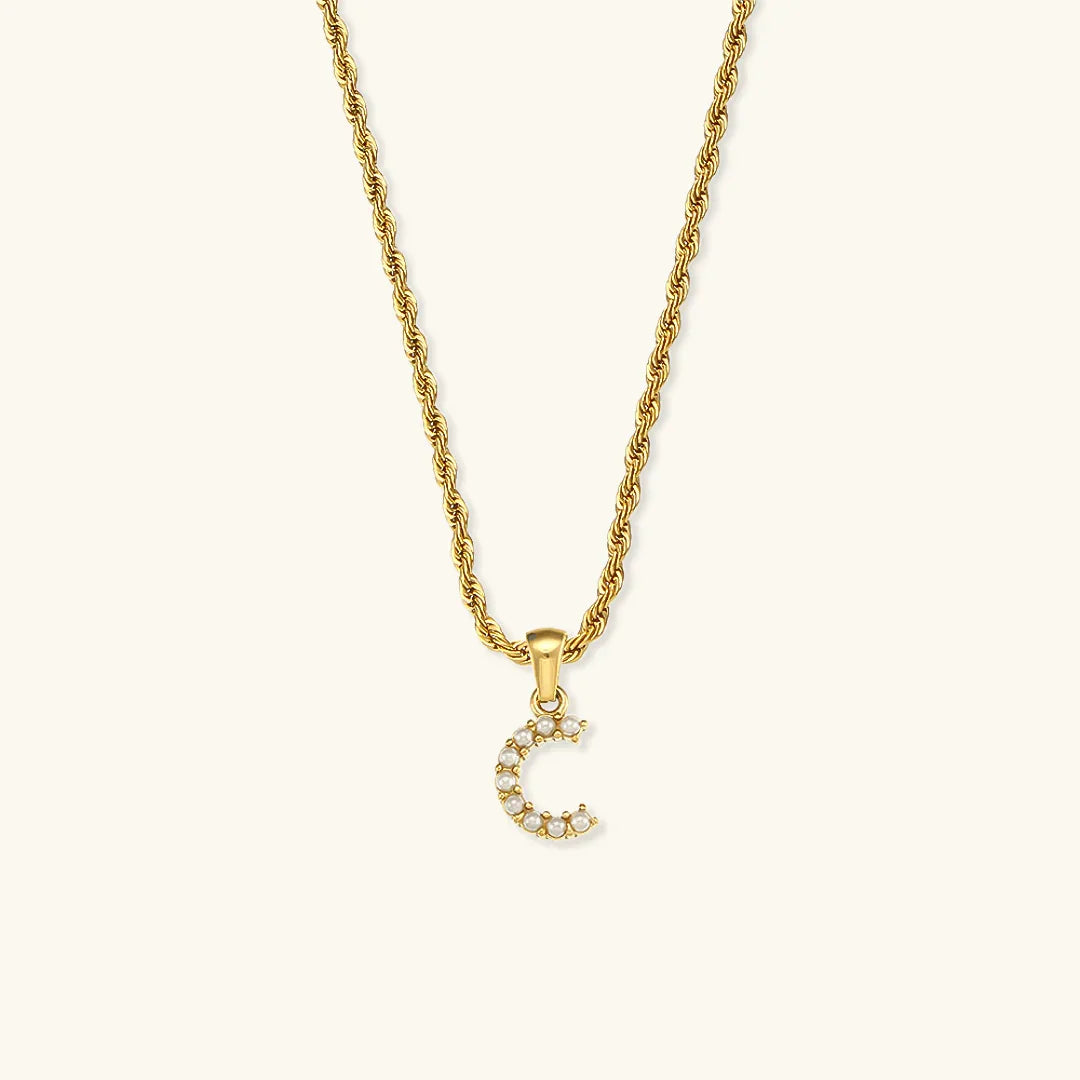 Gold-Plated Initial Letter Necklace with Freshwater Pearls