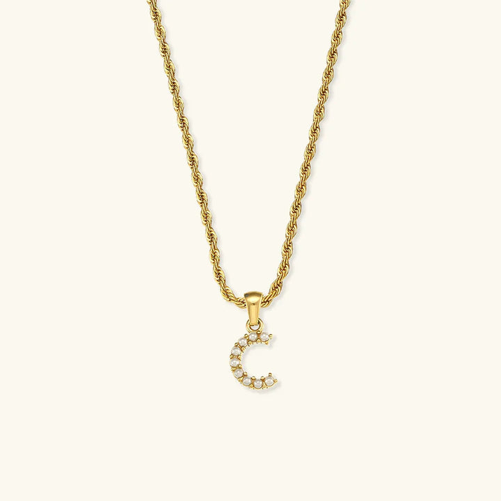 Gold-Plated Initial Letter Necklace with Freshwater Pearls