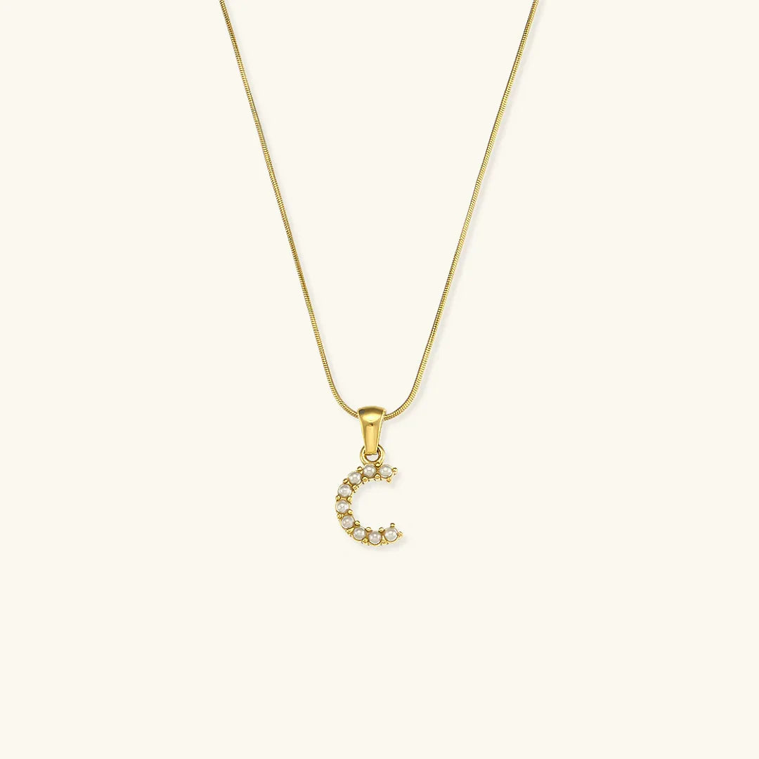 Gold-Plated Initial Letter Necklace with Freshwater Pearls