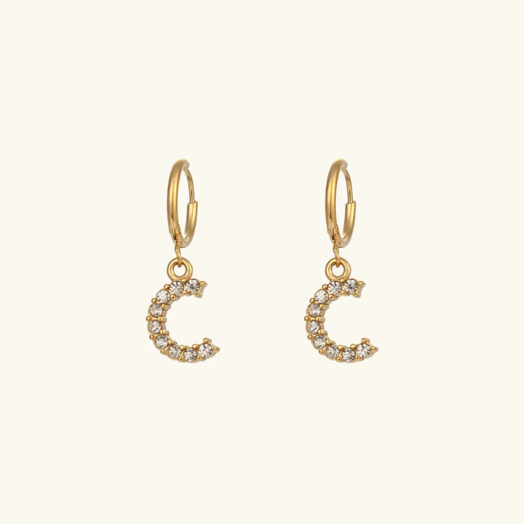 Gold-Plated Initial Letter Earrings with Diamond Simulants
