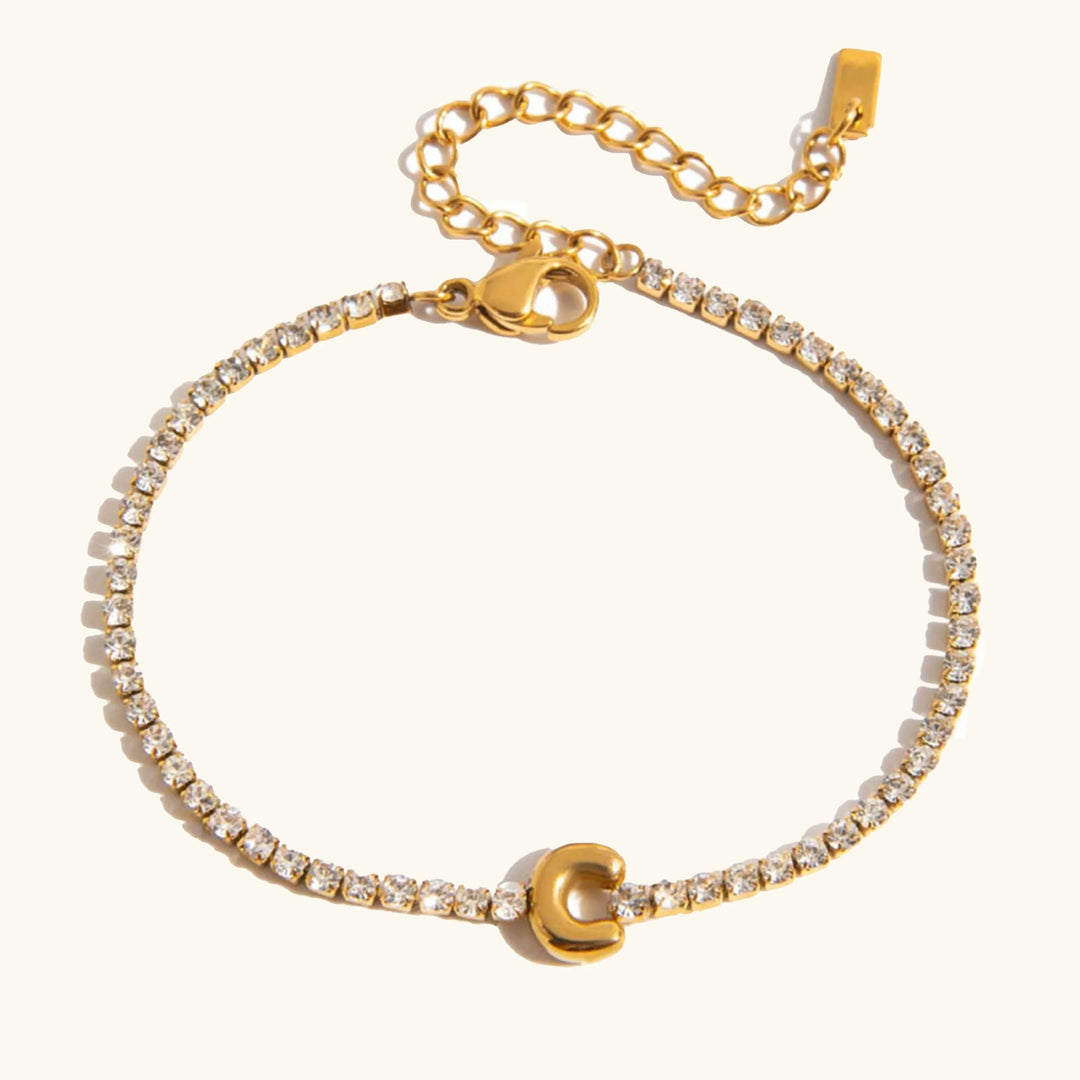 Gold-Plated Cubic Zirconia Initial Tennis Bracelet for Women