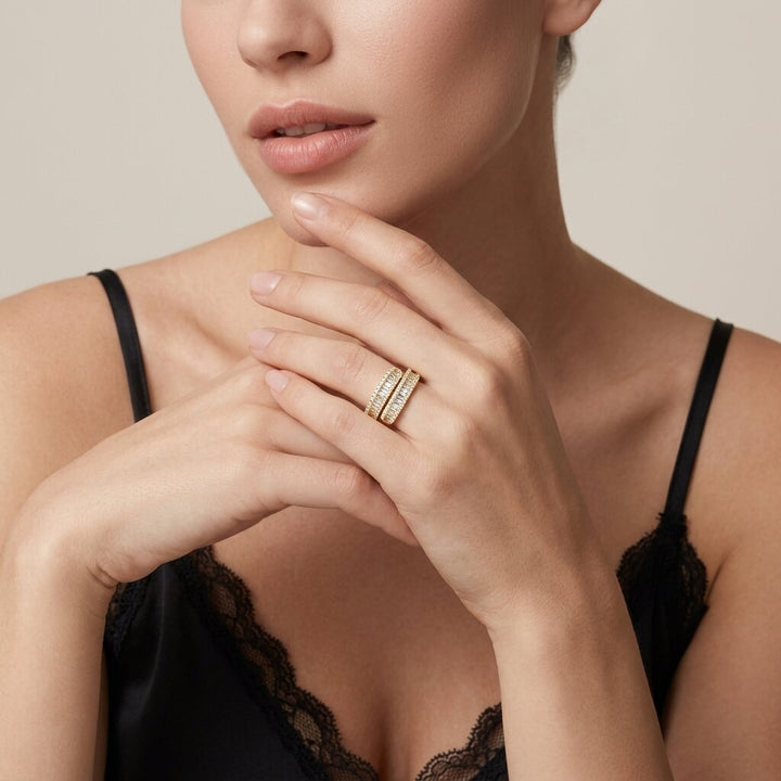 Gold-Plated CZ Layered Ring for Women