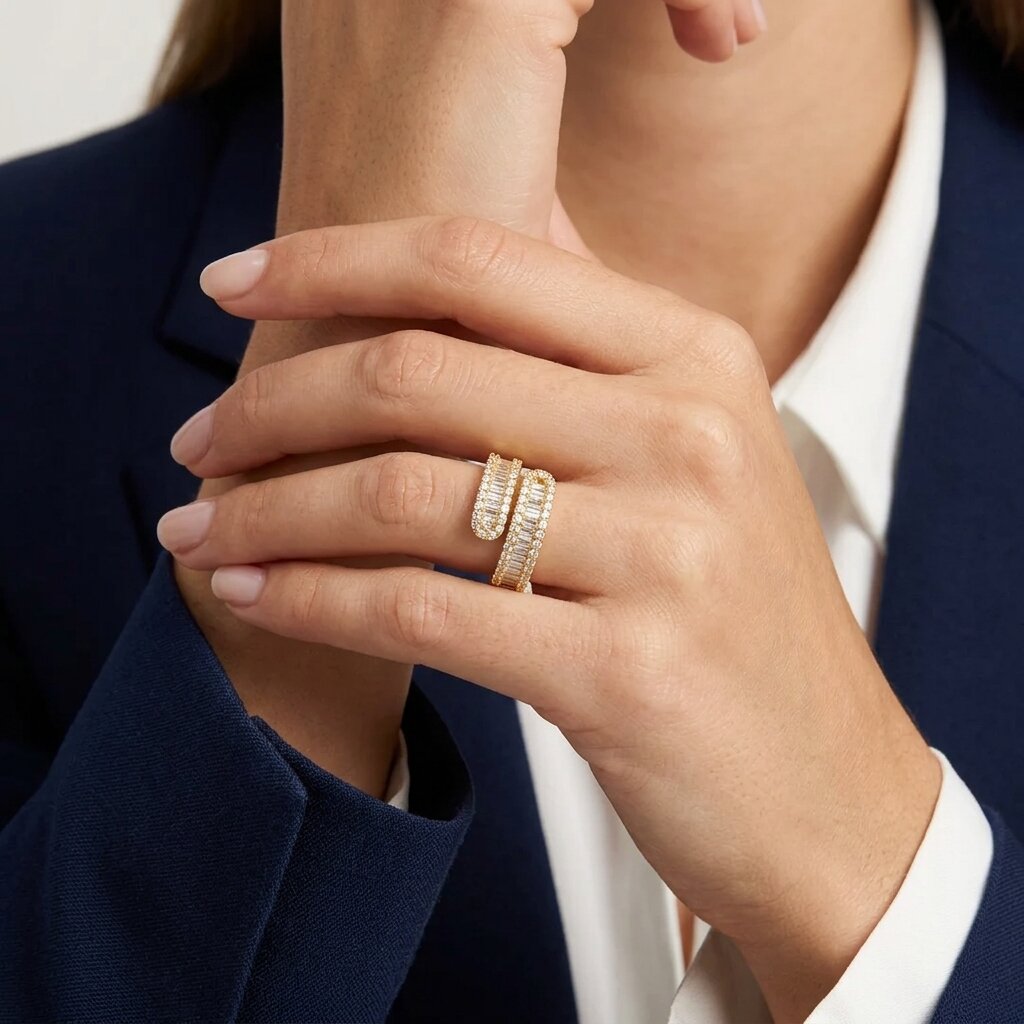 Gold-Plated CZ Layered Ring for Women