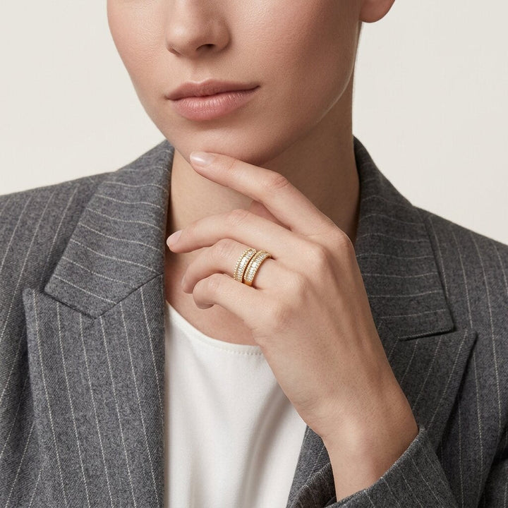 Gold-Plated CZ Layered Ring for Women