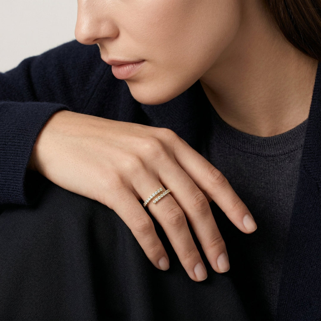 Gold-Plated Open-Ended Diamond Ring For Women