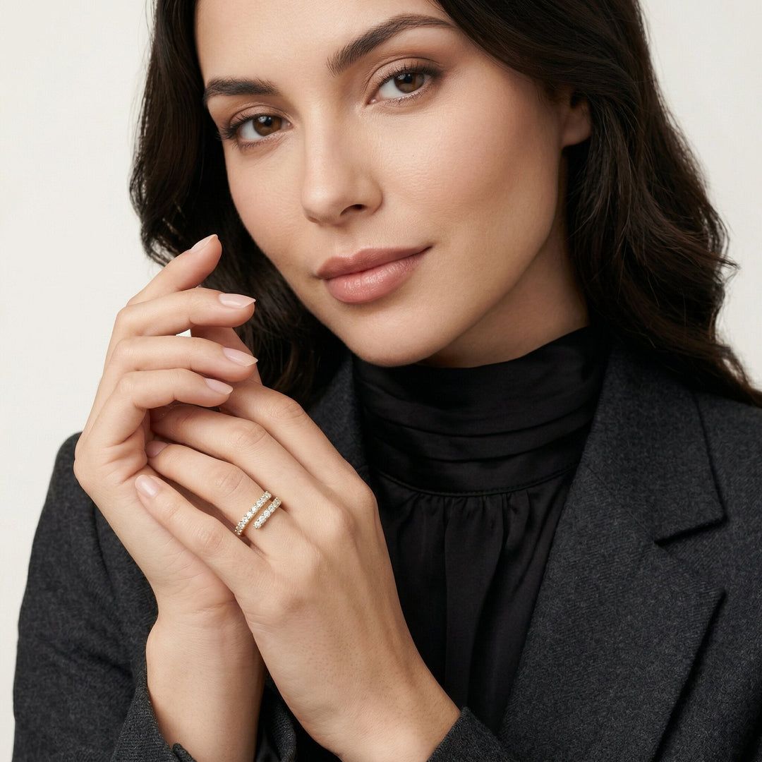 Gold-Plated Open-Ended Diamond Ring For Women