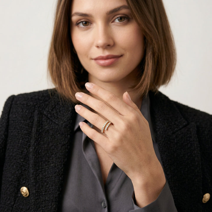 Gold-Plated Open-Ended Diamond Ring For Women