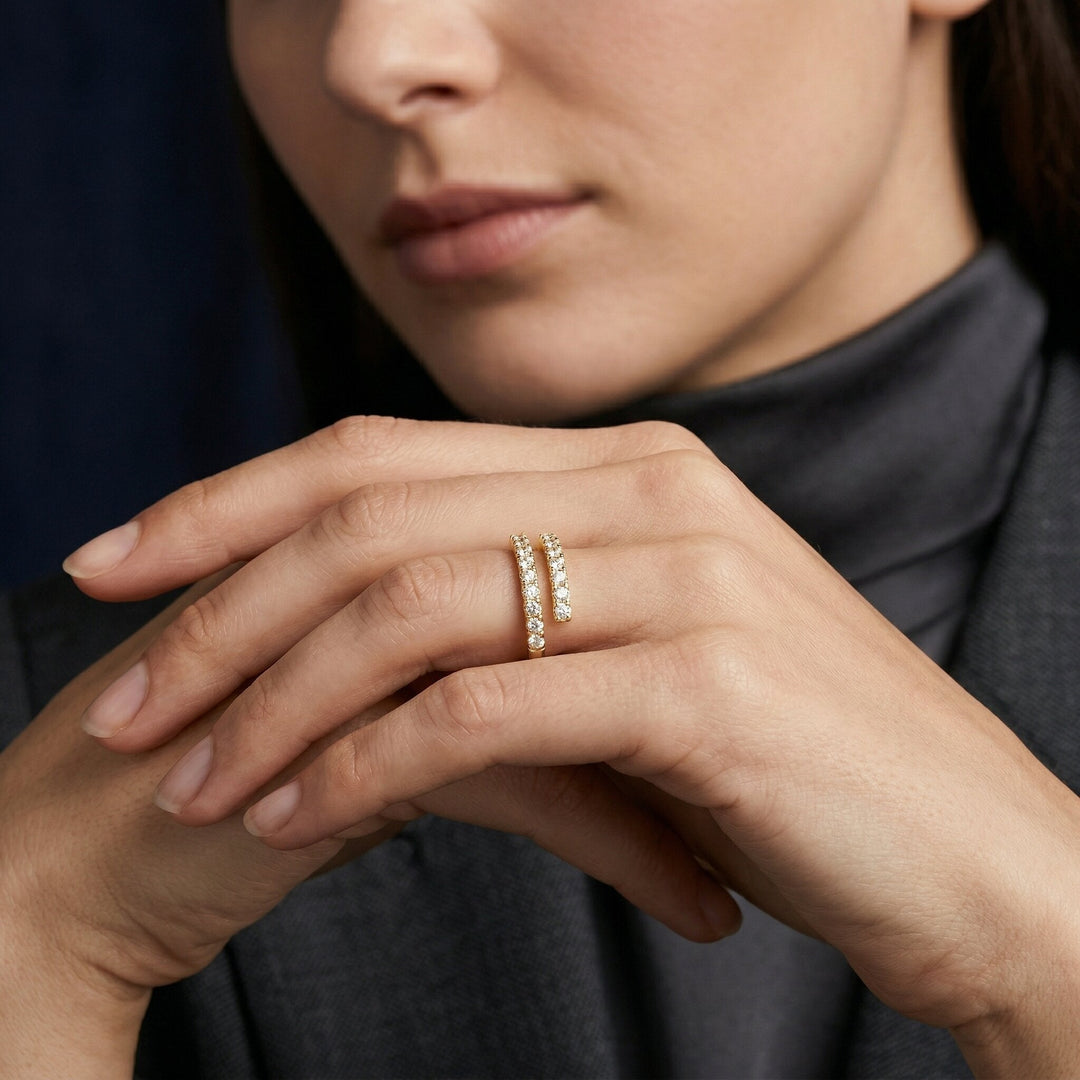 Gold-Plated Open-Ended Diamond Ring For Women