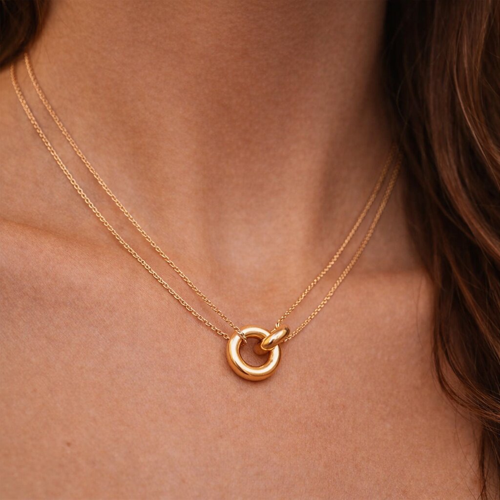 Gold-Plated Circle Pendant Necklace for Women