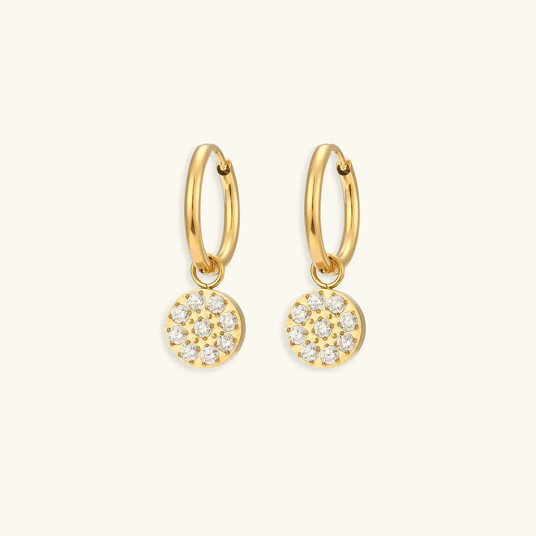Gold-Plated Diamond Drop Hoop Earrings For Women