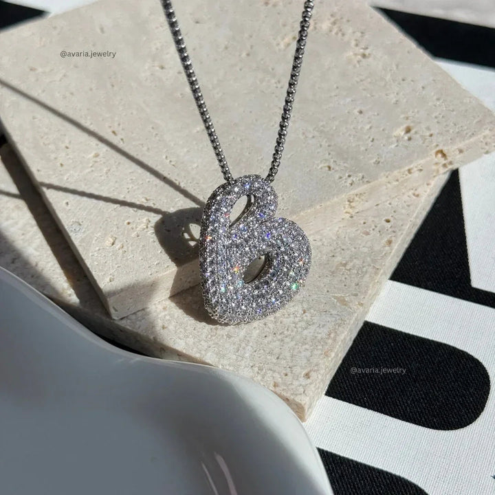 Gold-Plated Bubble Initial Diamond Necklace