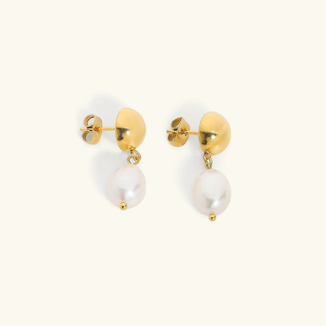 Gold-Plated Faux Pearl Drop Earrings with Stainless Steel for Women